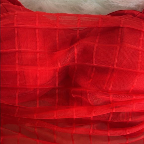 NEW | Women’s Mesh Overlay Crop Top Blouse Cap Sleeve Red Size XS - Picture 2 of 4